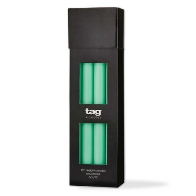 tag Color Studio 12" Straight Taper Unscented Smokeless Paraffin Wax Candle Seafoam, Burn Time 12 hrs. Sold In Units of 1