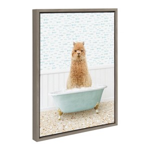 Kate & Laurel All Things Decor 18"x24" Sylvie Alpaca in Little Fish Bath Framed Wall Art by Amy Peterson Art Studio Gray - 1 of 4