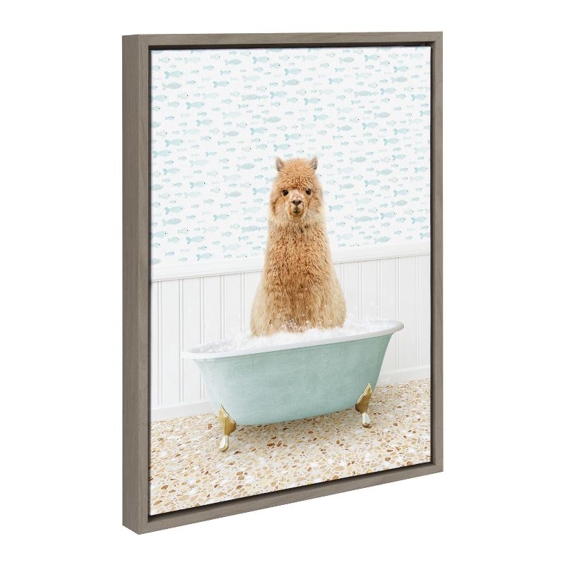 Kate &#38; Laurel All Things Decor 18&#34;x24&#34; Sylvie Alpaca in Little Fish Bath Framed Wall Art by Amy Peterson Art Studio Gray, 1 of 7