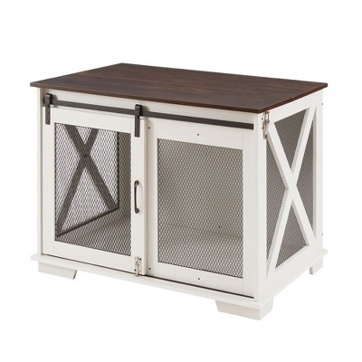 NicBex 37Inch Dog Crate Farmhouse Decorative Dog House Dog Cage with Flip-Up Top and Internal Dividers,Sliding Barn Door,Indoor Use,White