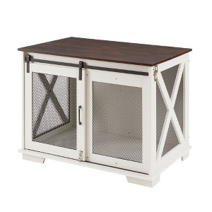 NicBex 37Inch Dog Crate Farmhouse Decorative Dog House Dog Cage with Flip-Up Top and Internal Dividers,Sliding Barn Door,Indoor Use,White - 1 of 4