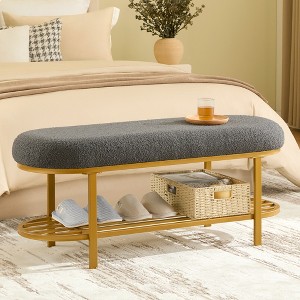 GYIIYUO 46" Shoe Storage Bench with Cushion Entryway Bench Modern Metal Legs Shoe Rack end of Bed with Shelf - 1 of 4