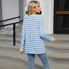 Coolmee Women's Striped T-Shirts Fall Casual Long Sleeve Round Neck Pullover Tops Loose Fit Contrast Color Side Slit Blouses with   XL Blue - 3 of 4