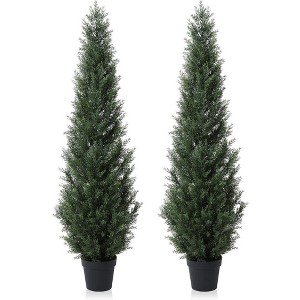 3-5FT Artificial Cedar Topiary Trees for Indoor and Outdoor UV Protection Fake Trees for Home Decor Set of 2 - 1 of 4