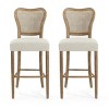 30" Vintage Cane Back Bar Stools Set of 2 with Upholstered Seat & Solid Wood Frame for Kitchen Island Dining Room-Baofuwish - 3 of 4