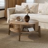 LuxenHome Round Coffee Table with Storage, 31.5" Oak Finish Manufactured Wood Accent Tables with Rubberwood Legs for Living Room, Home Brown - 2 of 4