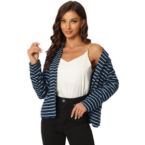 INSPIRE CHIC Women's Notched Collar Long Sleeve Button Front Striped Blazer - 1 of 4