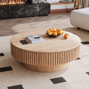 Round Coffee Table with Hidden Storage, Minimalist Fluted Accent Table Center Table - ModernLuxe - 1 of 4