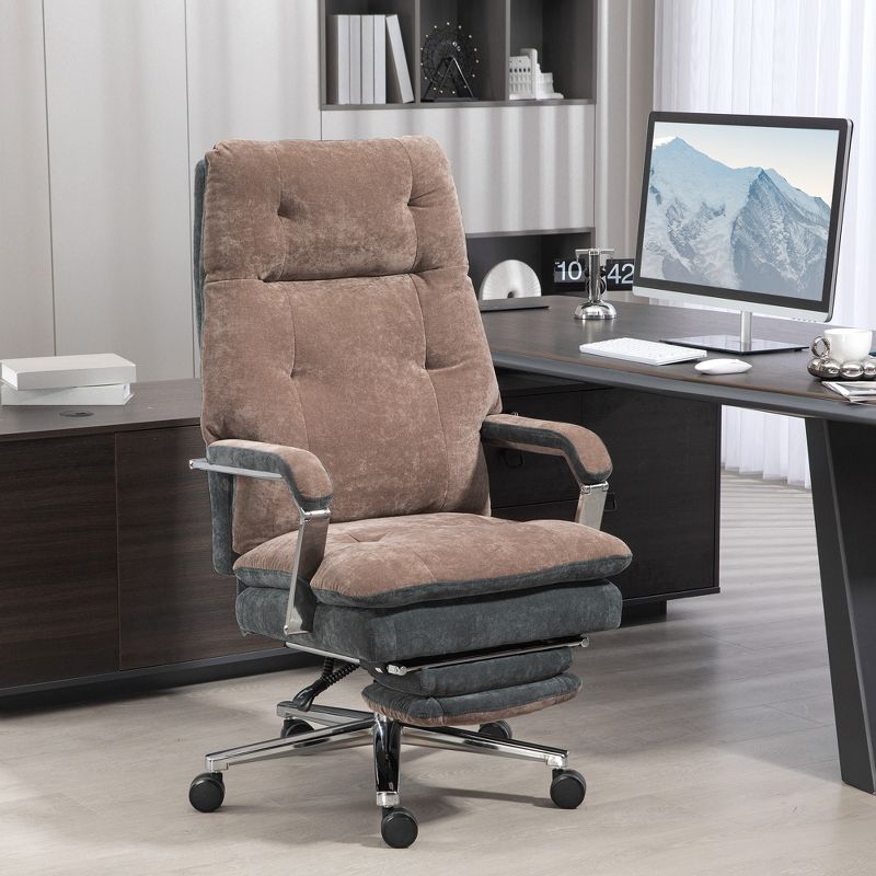 HOMCOM Velvet Office Chair with Swivel Wheels, Adjustable Height, 2-Tier Padded, Comfy Computer Chair for Home Office, Coffee, 3 of 7