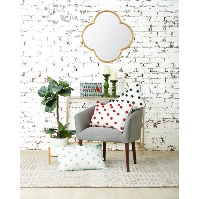 Ruby Dot Red and White Embroidered Rectangular Throw Pillow