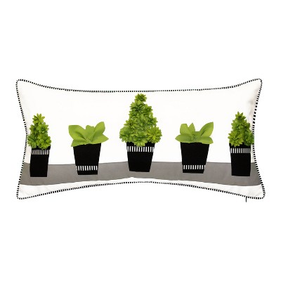 Embroidered Modern Topiary Tree Rectangular Indoor/Outdoor Throw Pillow Green - Edie@Home
