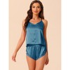 cheibear Women's Sliky Satin Sleeveless Cami Sleepwear with Shorts Lounge Pajamas Set - 3 of 4