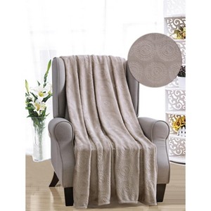 Ceasar Soft Plush Contemporary Embossed Collection All Season Throw 50"x60", Taupe - 1 of 4