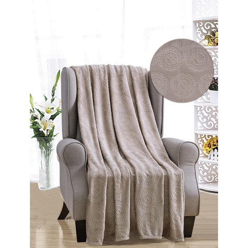 Ceasar Soft Plush Contemporary Embossed Collection All Season Throw 50"x60", Taupe - image 1 of 4