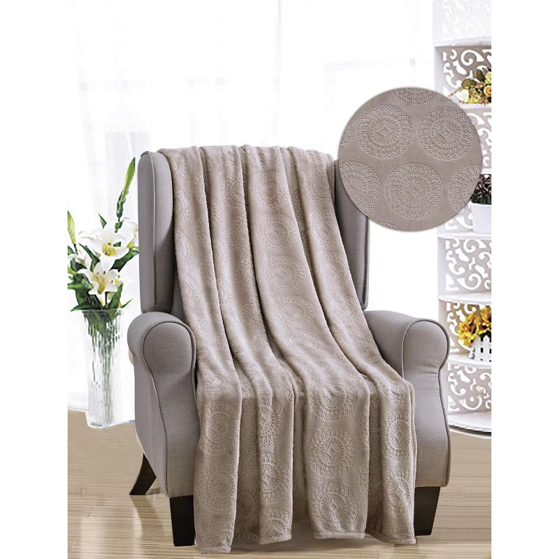 Ceasar Soft Plush Contemporary Embossed Collection All Season Throw 50"x60", Taupe, 1 of 5