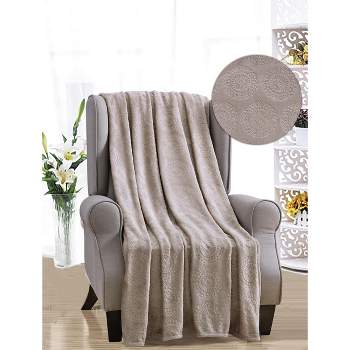 Ceasar Soft Plush Contemporary Embossed Collection All Season Throw 50"x60", Taupe