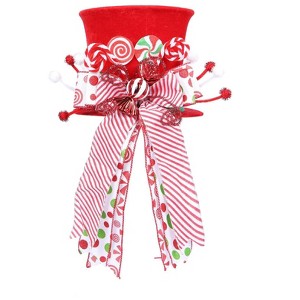 Aoibox Velvet Christmas Tree Topper Hat Candy Cane Peppermint Bows Red Ribbon Ornament 13 Inch Ribbon 8 Inch Tall 1 Piece Holiday Decor - 1 of 4