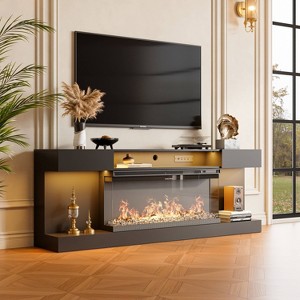 WOWLIVE 80"Modern TV Stand with Electric Fireplace and LED Lights, Gaming Entertainment Center with shelves and Large Storage in Living Room - 1 of 4