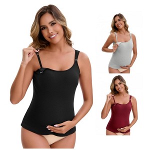 INSPIRE CHIC Women's 3 Packs Maternity Thermal Tank Tops with Built-In Bra with Adjustable Straps - 1 of 4