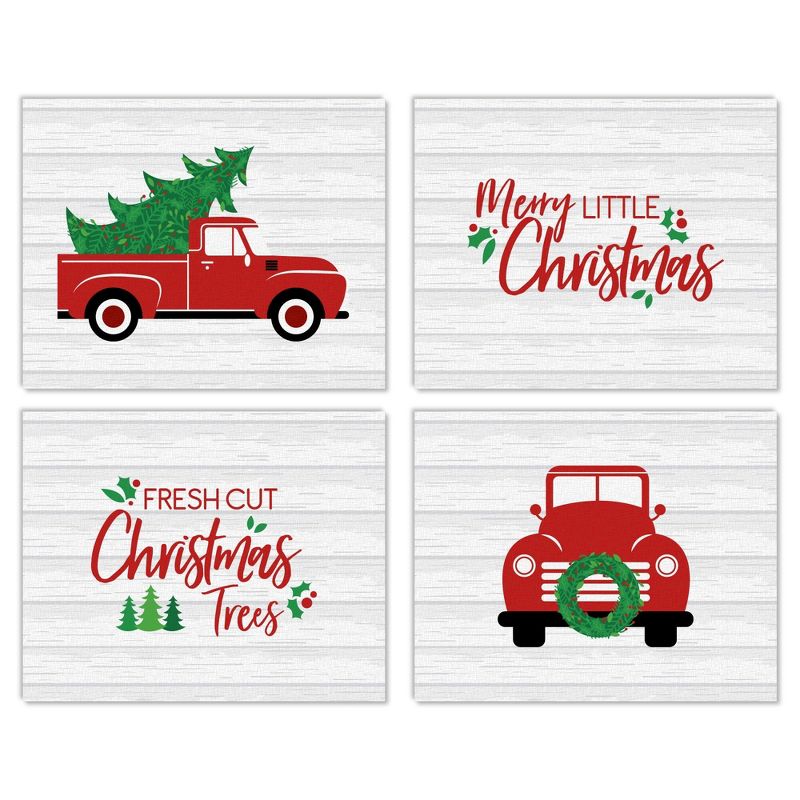 Big Dot of Happiness Merry Little Christmas Tree - Unframed Red Truck Christmas Linen Paper Wall Art - Set of 4 - Artisms - 8 x 10 inches, 1 of 8