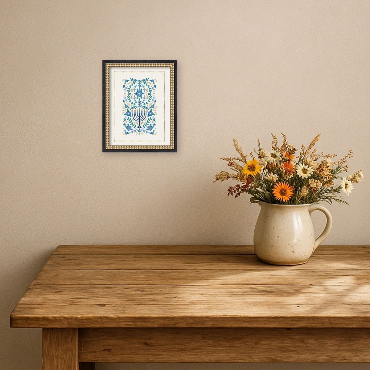 Kate and Laurel VYD Hanukkah Garden by Vicky Yorke Framed Mounted Canvas Wall Art Print, Castellan Black, 13x16 - thumbnail 8