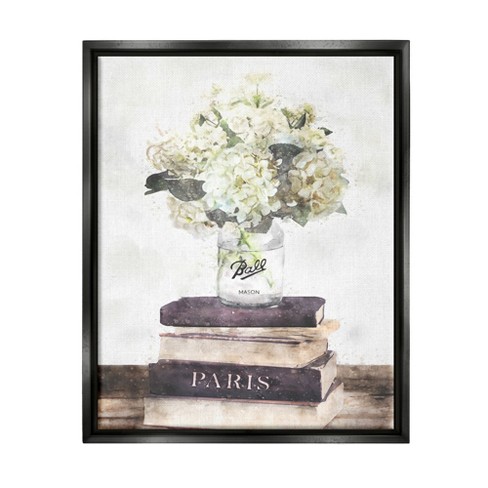 Stupell Industries Fashion Designer Flower Bookstack Black and White Watercolor 16x20 Stretched Canvas Wall Art