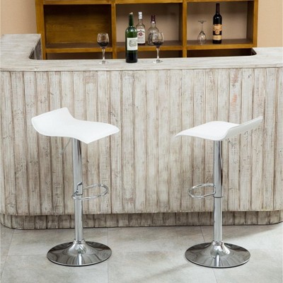 Roundhill Furniture Contemporary Chrome Air Lift Adjustable Swivel Stools with White Seat, Set of 2