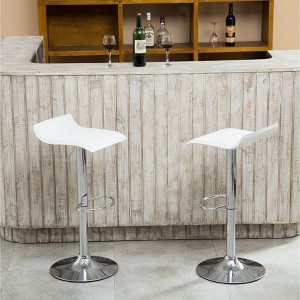 Roundhill Furniture Contemporary Chrome Air Lift Adjustable Swivel Stools with White Seat, Set of 2 - 1 of 3