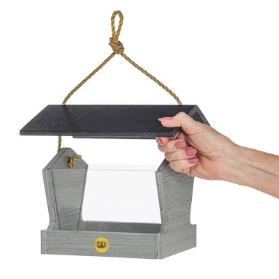 Medium Driftwood Gray Recycled Poly Lumber Hanging Hopper Bird Feeder