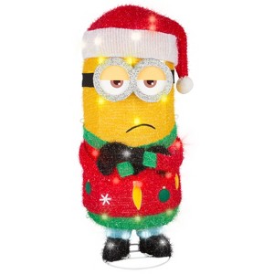 Gemmy Holiday Tinsel Yard Sculpture Minion Kevin in Santa Hat 28" Universal, Multicolored - 1 of 4
