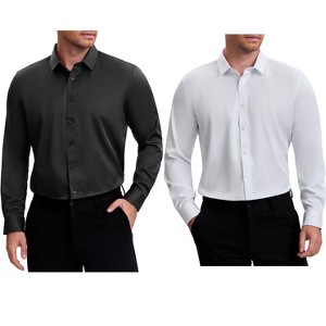 INSPIRE CHIC Men's Point Collar Long Sleeves Button Down Solid Formal Dress Shirts 2 Packs - 1 of 4