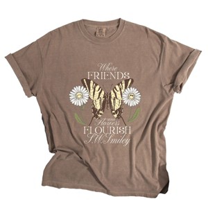 S.W.Smiley Where Friends and Flowers Flourish - Women's Garment Dyed Graphic T-Shirt - 1 of 4