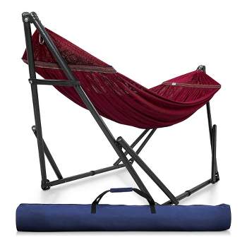 Tranquillo Universal 116 Inch Double Hammock Swing with Adjustable Powder-Coated Steel Stand and Carry Bag for Indoor or Outdoor Use, Red