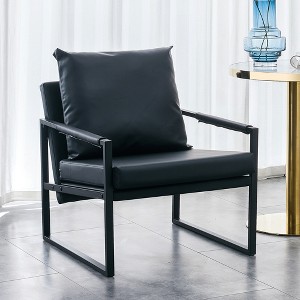 PU Leather Accent Arm Chair,Upholstered Comfy Chair with Metal Frame Thick Padded Backrest and Seat Cushion Modern Reading Chair-The Pop Home - 1 of 4