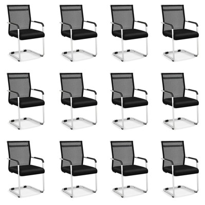 Costway Office Guest Chairs Set of 4/8/12 with Metal Sled Base & Armrests Mesh Reception Chair