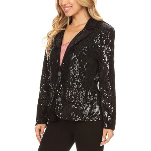 Anna-Kaci Women's Long Sleeve Sparkle Sequin Two Button Blazer Jacket - 1 of 4