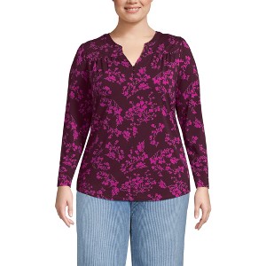 Lands' End Women's Long Sleeve Lightweight Jersey Notch Neck Tunic Top - 1 of 3