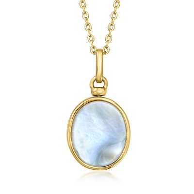 Ross-Simons Mother-Of-Pearl and Onyx Reversible Pendant Necklace in 18kt Gold Over Sterling