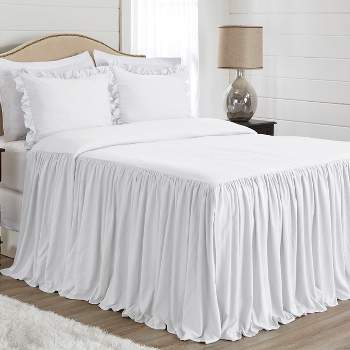 Sweet Jojo Designs Gender Neutral Unisex Queen Duvet Cover Bedding Set Gathered Bedspread White 3pc