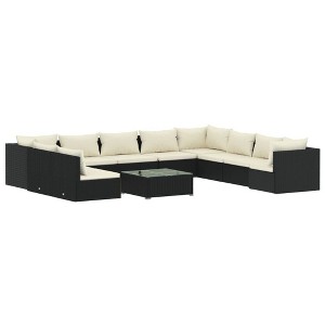 vidaXL Black and Cream Patio Lounge Set with Cushions - Modular Design Poly Rattan Furniture for Outdoor, Patio, Garden - 1 of 4