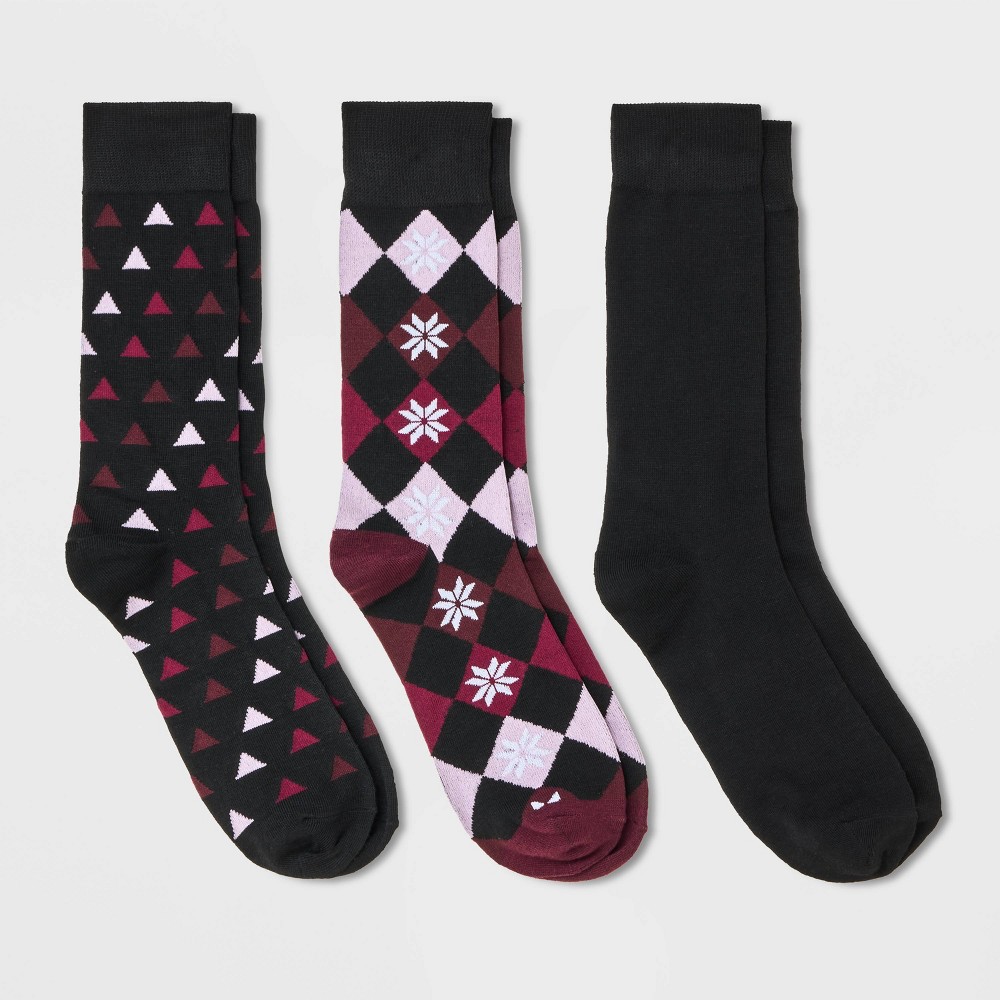 Men's Diamond Pattern Socks 3pk - Goodfellow & Co Black/Purple 7-12
