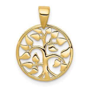 Black Bow Jewelry 14k Yellow Gold Heart Leaf Tree of Life Pendant, 15mm (9/16 inch) - 1 of 4
