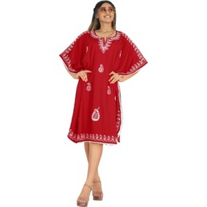 HAPPY BAY Women's House Daily Routine Evening Wear Cover Ups Ladiessuit Coverup Caftan Bikini Casual Short Kaftans for Women 2X-3X Red, Solid - 1 of 4