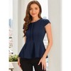 INSPIRE CHIC Women's Elegant Round Neck Cap Sleeve Solid Color Peplum Blouses - 2 of 4