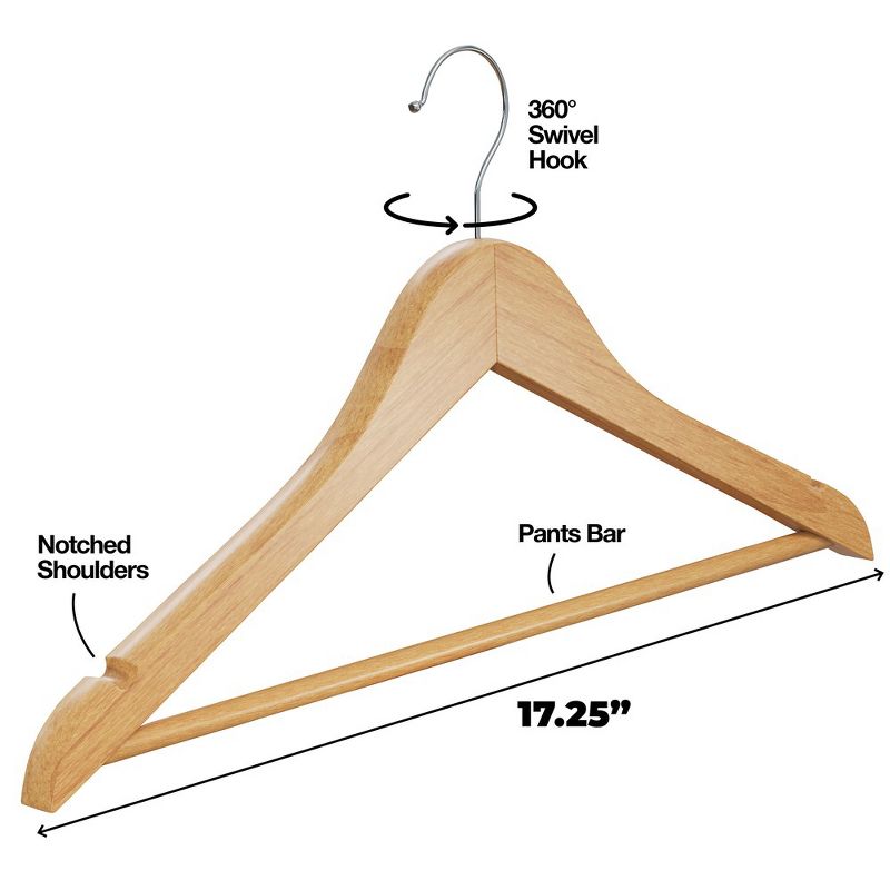 Wooden Hangers - Natural Wood Durable Heavy Duty Coat Hangers - Premium Solid Clothes Hangers with Chrome Swivel Hook- Homeitusa, 4 of 8