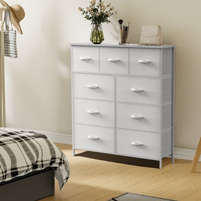 DOMETOUR Dresser for Bedroom 9 Drawer Fabric Storage Tower, Storage Cabinet Tall Chest Organizer Unit Bins Living Room Entryway Closet-Gray