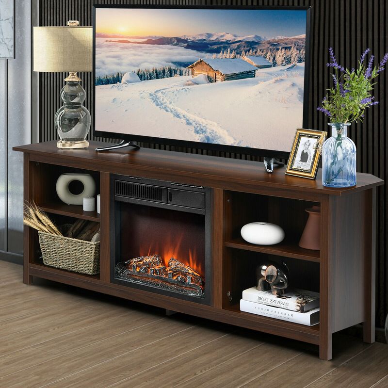 Costway 58'' 2-Tier Fireplace TV Stand W/18" Electric Fireplace Up to 65'', 4 of 11