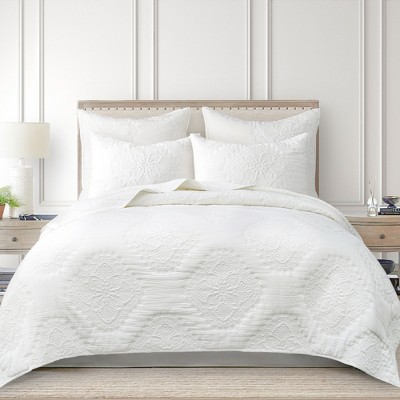 White Cotton Muslin Stitch Euro Sham Set of 2