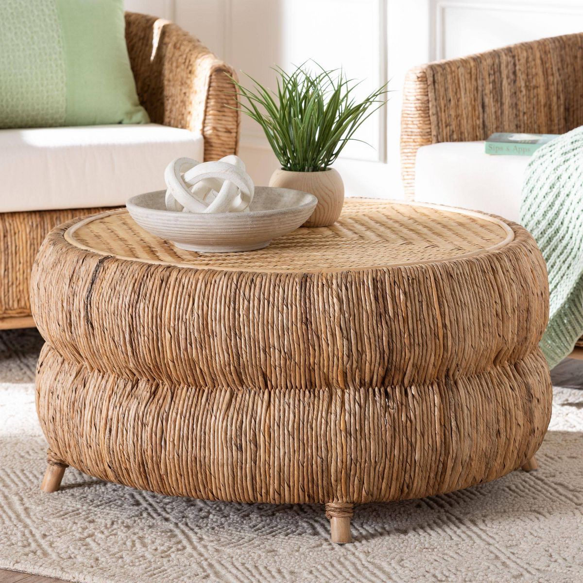 bali & pari Roma Rattan and Seagrass Coffee Table Natural Brown/Brown - thumbnail 3