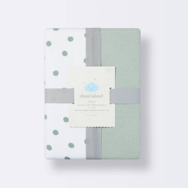 Jersey Fitted Crib Sheet - Dots and Solid Sage - 2pk - Cloud Island&#8482;, 5 of 6